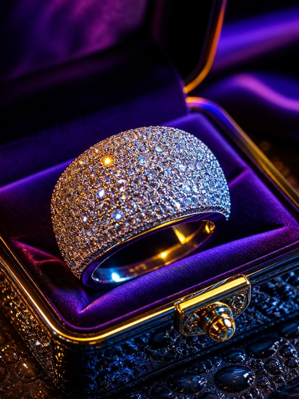 Iced Out CZ Multi-Row Pave Wide Band Ring